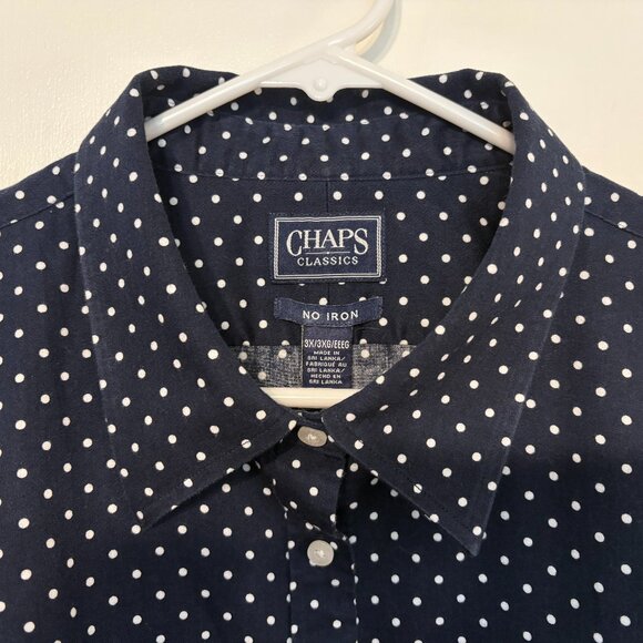 Ralph Lauren CHAPS Women's Plus Navy Polka Dot No Iron Button-Front Shirt Top 3X - Picture 3 of 9
